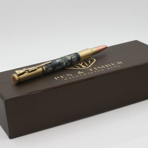 Vintage Eagle 30 Cal Bolt Action Ballpoint Pen in Black – Patriotic Gift Pen with American Flag & Bald Eagle Design – Unique Veteran, Military, and Collector Gift