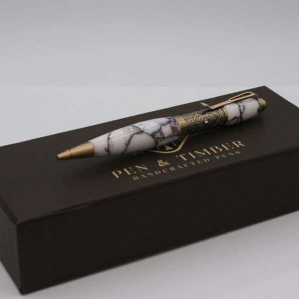 Antique Brass Twist Pen with Swirl Blank – Vintage Elegance and Handcrafted Brilliance