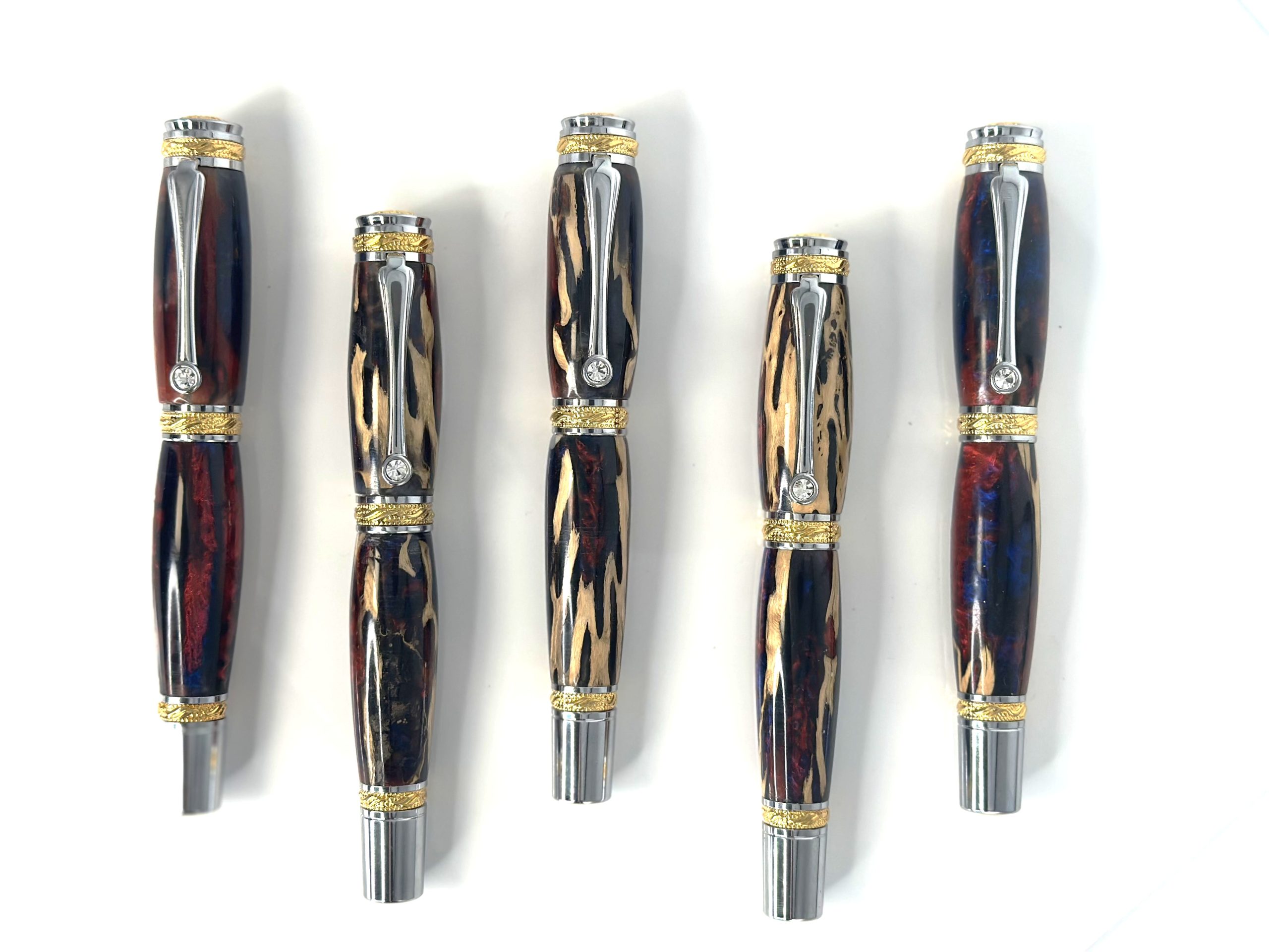 Majestic Red and Bue Cholla Ballpoint pens (five in total) handcrafted for bridal party gifts! Congrats to the happy couple! If you’re looking for a unique gift for your wedding party, reach out!