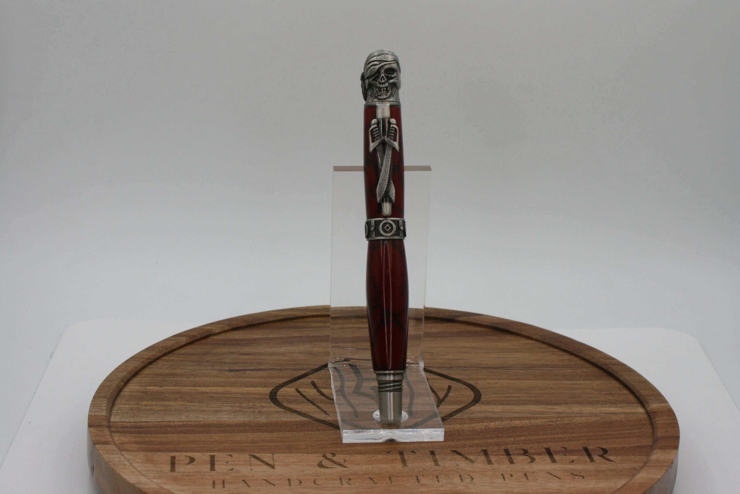 Crimson Corsair Rollerball Pen – Antique Pewter Pirate Design with Fiery Red Stone Look for a Bold, Legendary Writing Experience - Image 2