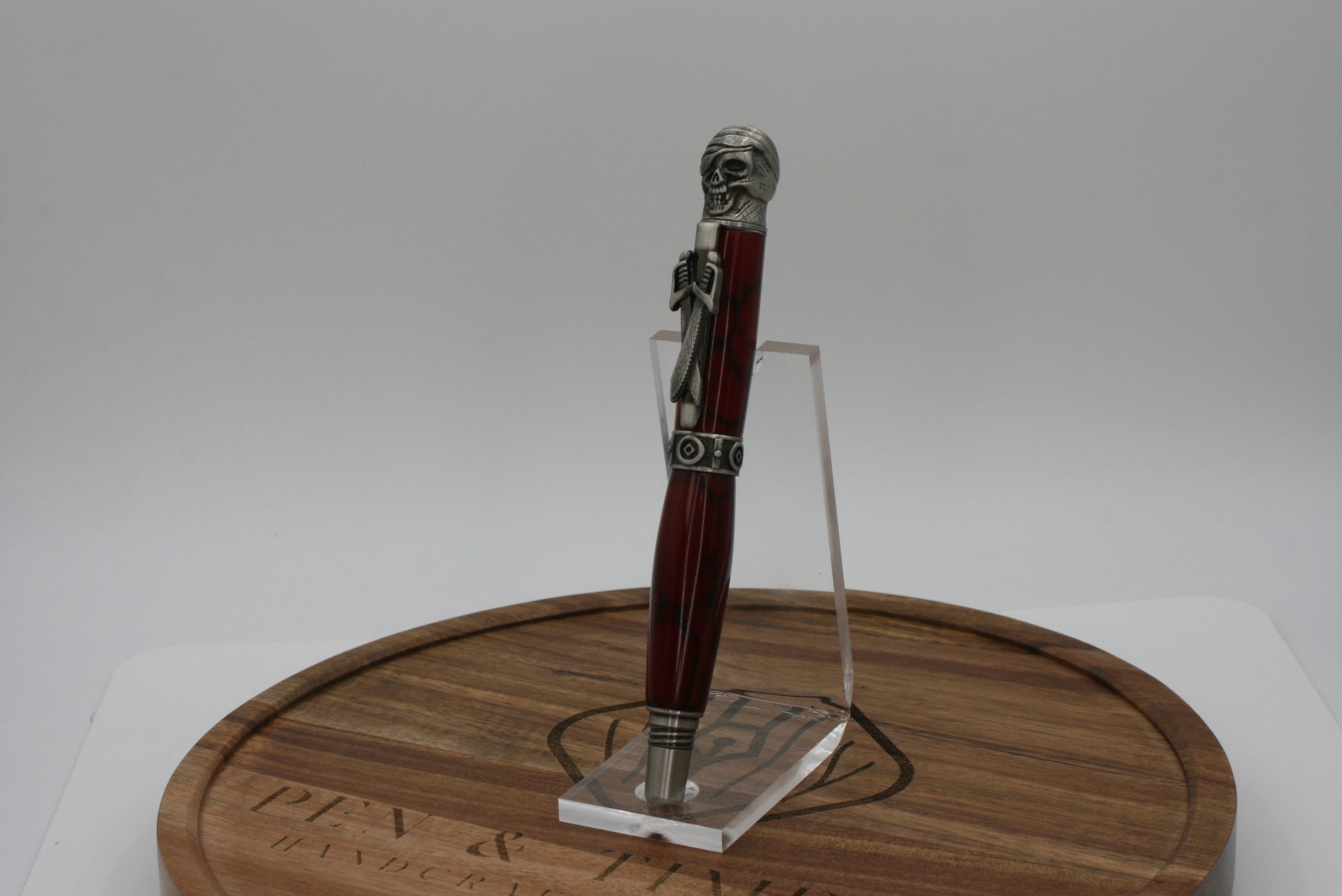 Crimson Corsair Rollerball Pen – Antique Pewter Pirate Design with Fiery Red Stone Look for a Bold, Legendary Writing Experience - Image 4