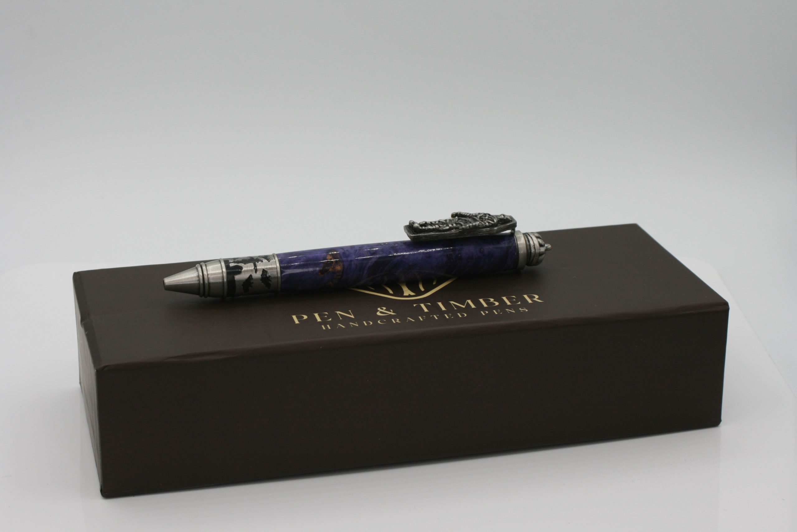 Haunted Halloween Twist Pen in Antique Pewter with Stabilized Box Elder – A Spooky, Stylish Writing Treasure