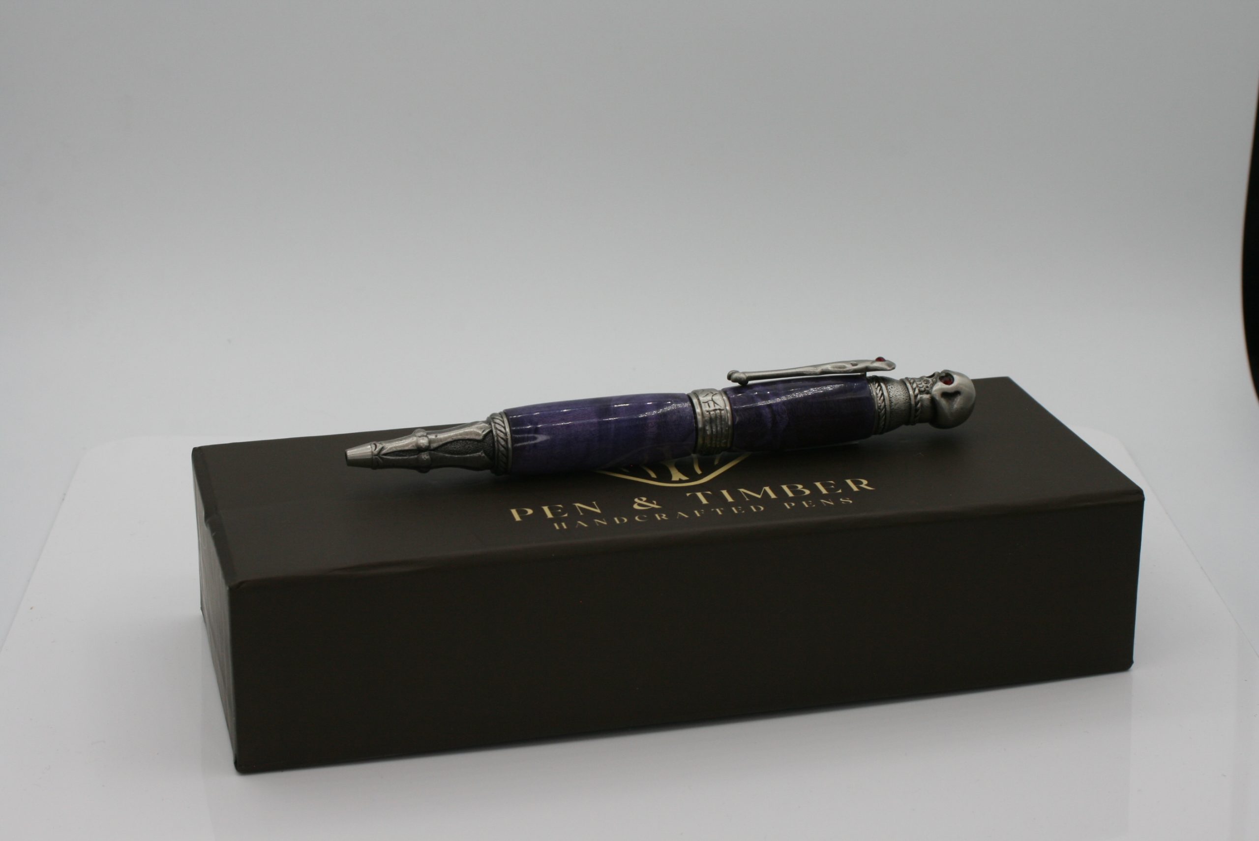 Skull Antique Pewter Twist Pen with Stabilized Box Elder – A Fierce, Gothic Writing Statement