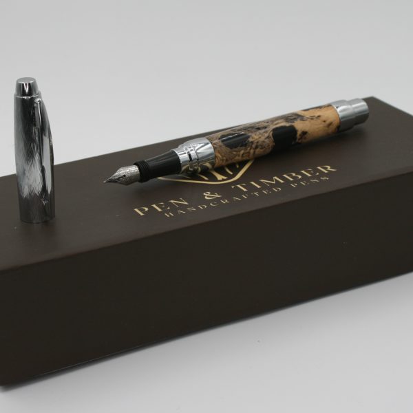 Chrome Fountain Pen | Noir Cholla Hybrid Resin | Handturned Exotic Writing Instrument